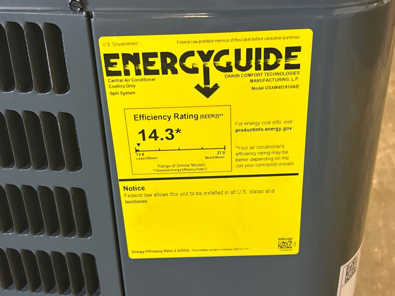 1.5 Ton Single-Stage Split-System Air Conditioner 208-230/60/1 R410A 14.3 SEER2