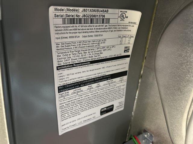 90,000 BTU Single-Stage Upflow/Horizontal ECM Multi Speed Gas Furnace 80% AFUE 115/60/1 CFM: 1810