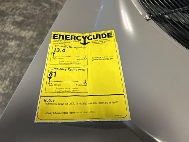 5 Ton Low NOx 1-Stg Convertible Natural Gas/Electric Packaged Unit, 14 SEER, 208-230/60/1, R410A