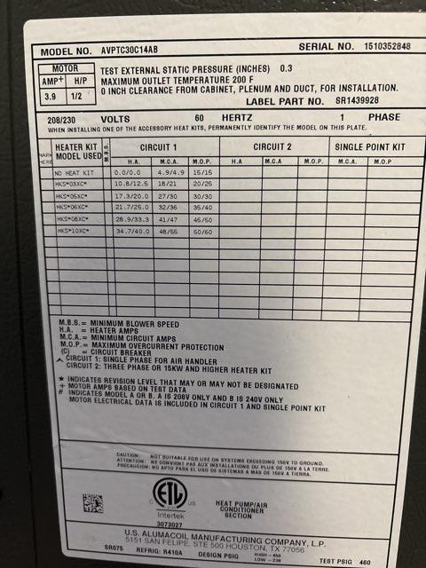 2.5 Ton AC/HP ECM Communicating Multiposition Air Handler 208-230/60/1 R-410A CFM 1245