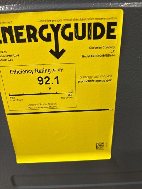 80,000 BTU Low NOx 1-Stg Upflow/Horizontal ECM Single Speed Gas Furnace 92% 115/60/1 CFM: 1200