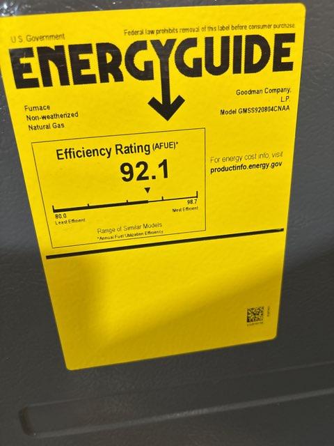 80,000 BTU Low NOx 1-Stg Upflow/Horizontal ECM Single Speed Gas Furnace 92% 115/60/1 CFM: 1600