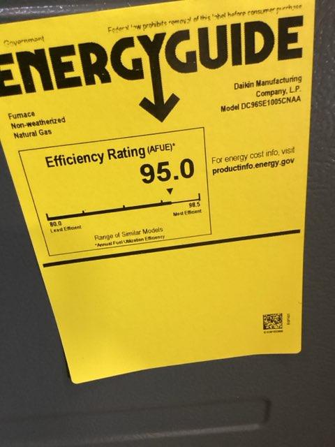 100,000 BTU Low NOx 1-Stg Downflow/Horizontal ECM Multi Speed Gas Furnace 95% 115/60/1 CFM: 2000