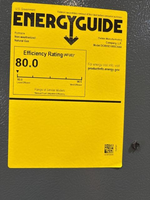 100,000 BTU Low NOx 1-Stg Downflow/Horizontal ECM Multi Speed Gas Furnace 80% 115/60/1 CFM: 2000