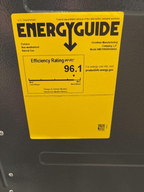 40,000 BTU Low NOx Single-Stage Upflow/Horizontal ECM Multi Speed Gas Furnace 96% 115/60/1 CFM: 1200