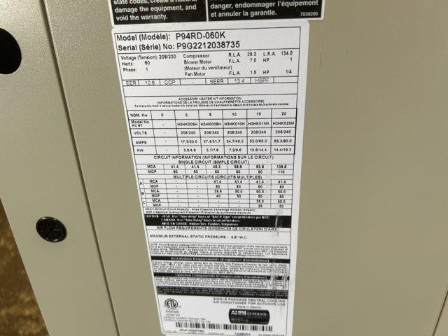 5 Ton Single-Stage Horizontal Packaged Air Conditioning Unit, 13.4 SEER2, 208-230/60/1, R410A