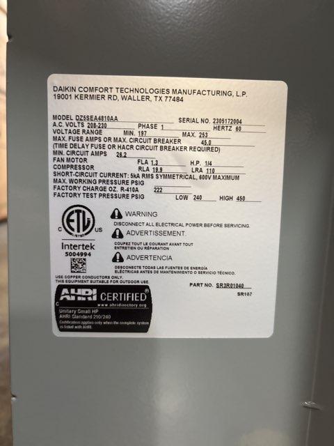 4 Ton Single-Stage Split-System Heat Pump 208-230/60/1 R410A 15.2 SEER2