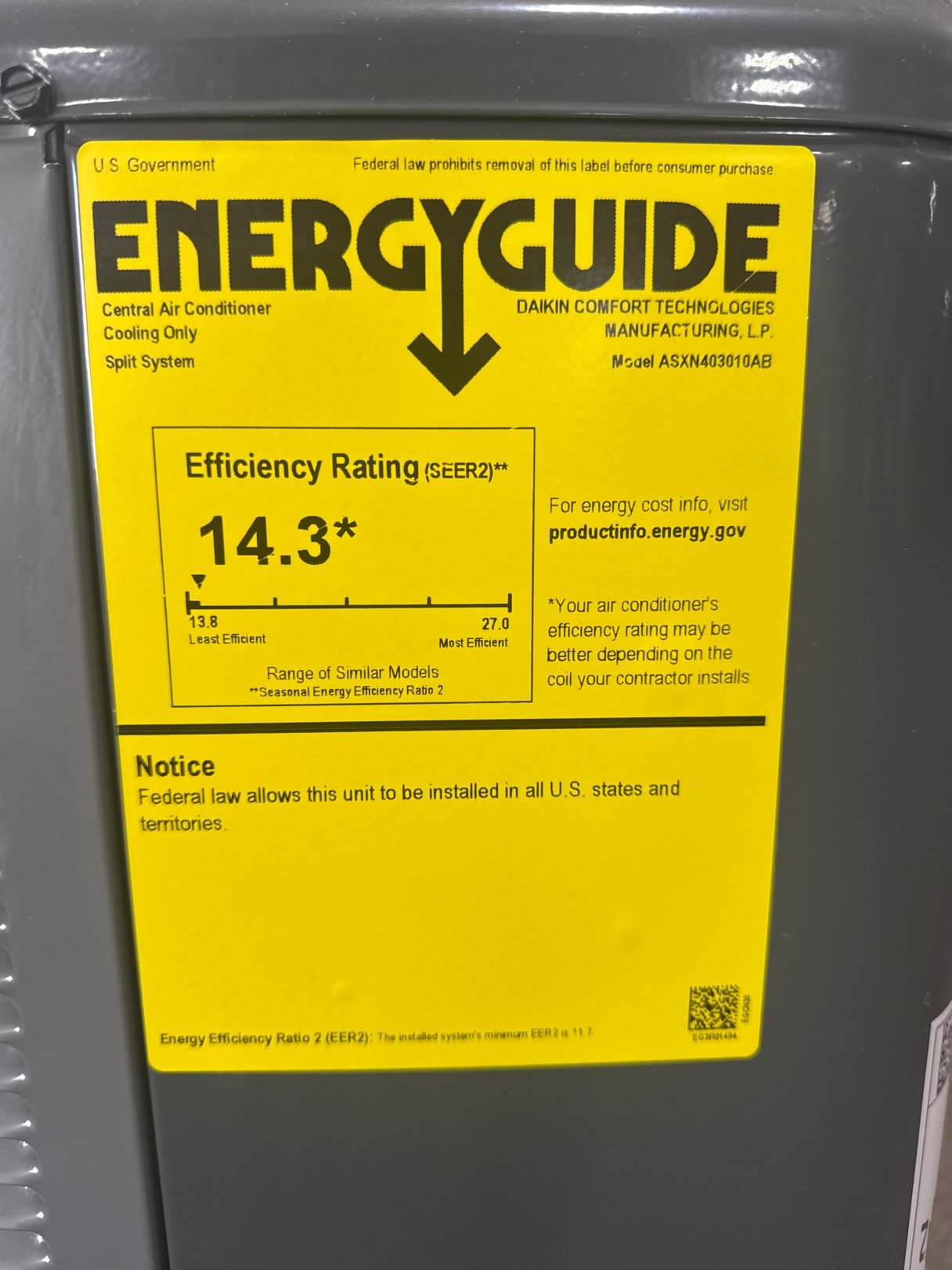 2.5 Ton Single-Stage Split-System Air Conditioner 208-230/60/1 R410A 14.3 SEER2