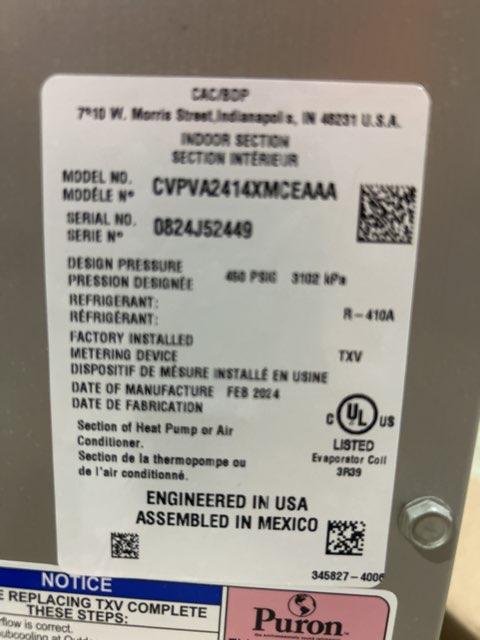 2 Ton AC/HP Upflow/Downflow Cased V Coil, R410A CFM 1000