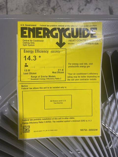 1.5 Ton Single-Stage Split-System Air Conditioner 208-230/60/1 R410A 14.3 SEER