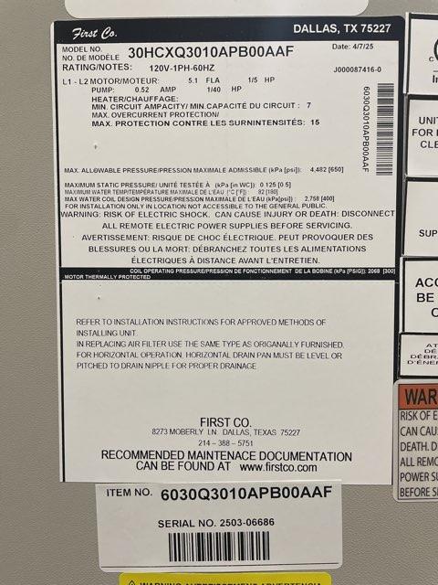 2.5 Ton AC/HP PSC Upflow/Horizontal Air Handler With Hydronic Heat Kit, 120/60/1 R-410A CFM 1120
