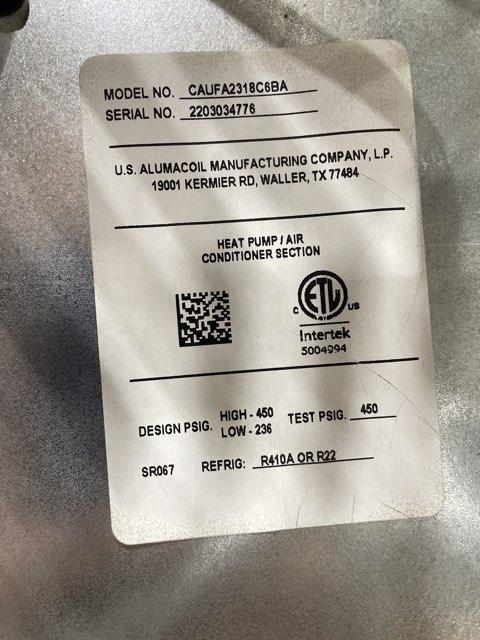 2 Ton AC/HP Upflow/Downflow Uncased A Coil, R22/R410A CFM 1500