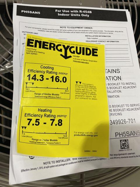 2 Ton 1-Stg SS HP R454B 14.3 SEER2 and 2 Ton Multi Fan Coil and 15 kW Electric Heat Kit with Breaker