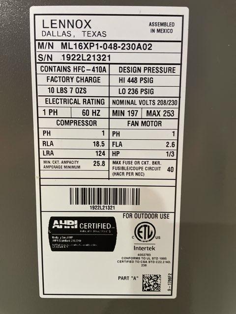 4 Ton Single-Stage Split-System Heat Pump 208-230/60/1 R410A 16 SEER