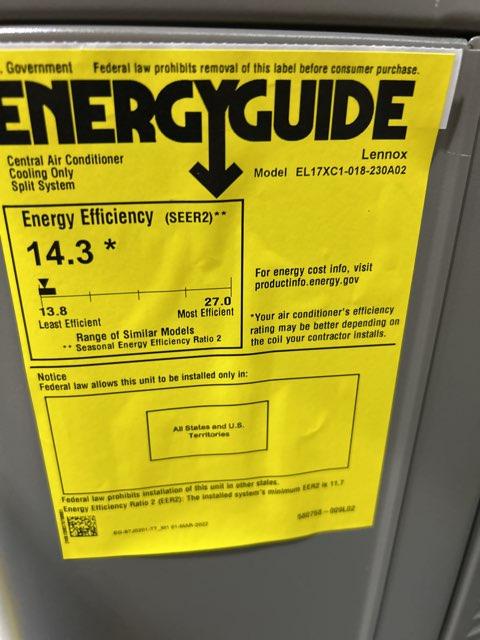 1.5 Ton Single-Stage Split-System Air Conditioner 208-230/60/1 R410A 14.3 SEER2