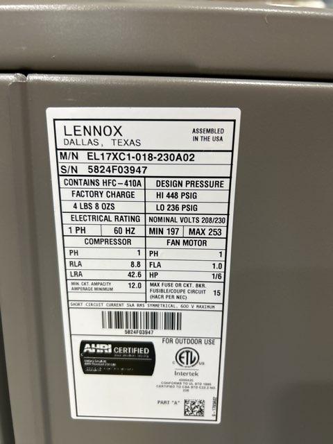 1.5 Ton Single-Stage Split-System Air Conditioner 208-230/60/1 R410A 14.3 SEER2