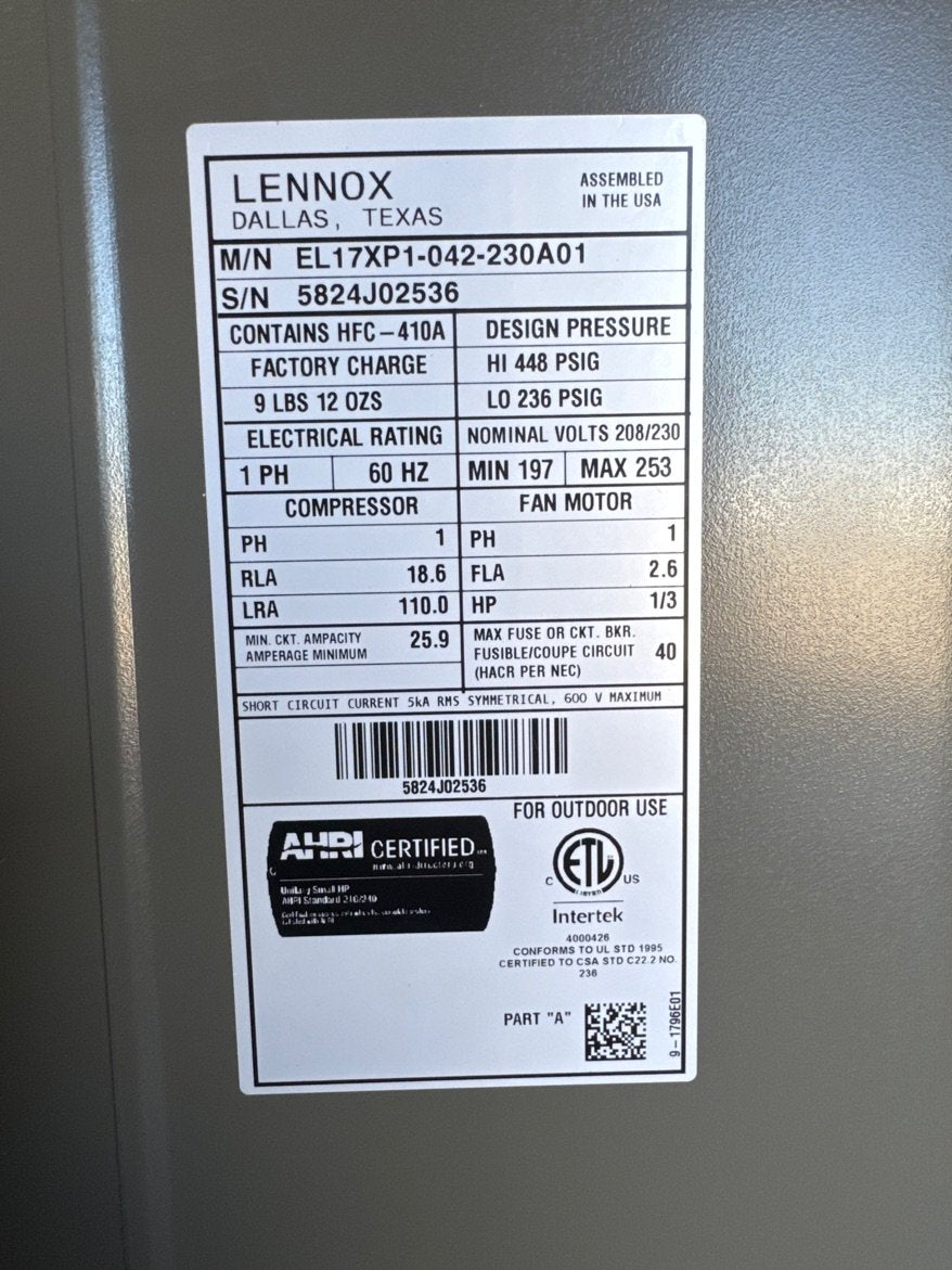 3.5 Ton Single-Stage Split-System Heat Pump 208-230/60/1 R410A 17 SEER