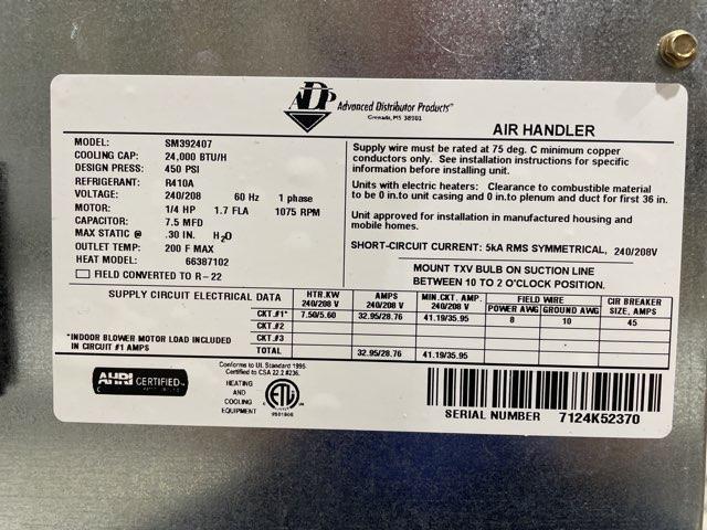 2 Ton AC/HP PSC Wall Mounted Air Handler With 7.5 KW Heat, 208-240/60/1 R-410A CFM 1046
