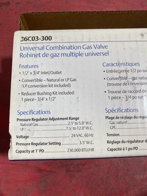 1/2" X 3/4" Universal Combination Gas Valve 24V