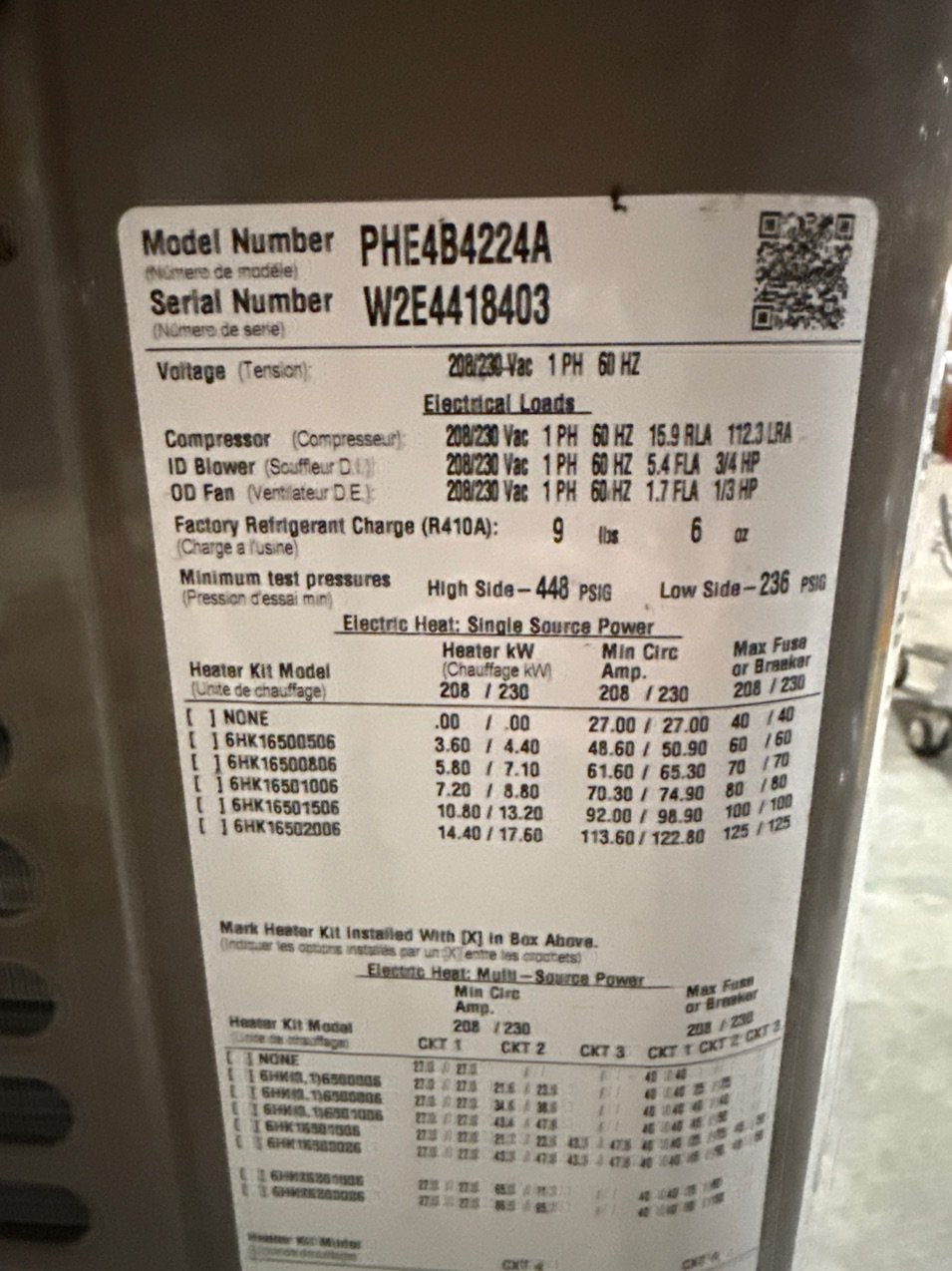 3.5 Ton Single-Stage Convertible Packaged Heat Pump Unit, 14 SEER, 208-230/60/1, R410A