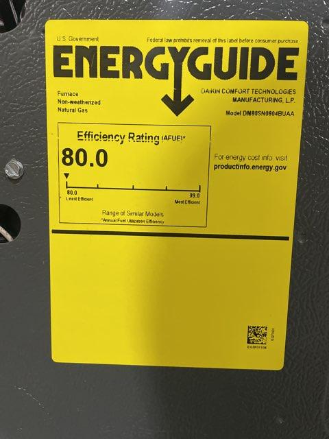 80,000 BTU Ultra Low NOx 1-Stg Upflow/Horizontal ECM Multi Speed Gas Furnace 80% 115/60/1 CFM: 1600