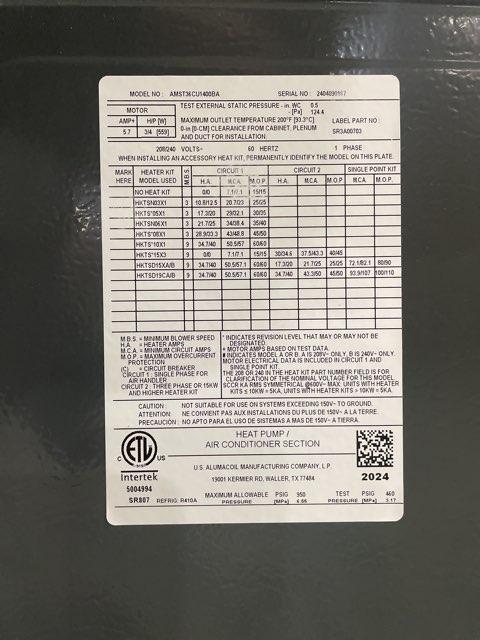 3 Ton AC/HP ECM Multiposition Air Handler 208-230/60/1 R-410A CFM 1830