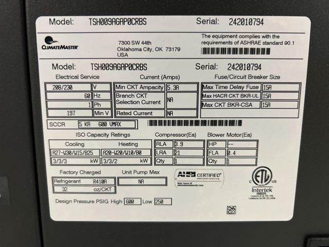 0.75 Ton Single-Stage PSC Horizontal Geothermal Heat Pump 208-230/60/1 R410A 25.2 EER