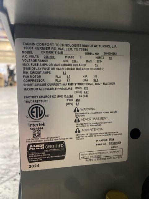 1.5 Ton Single-Stage Split-System Air Conditioner 208-230/60/1 R410A 13.4 SEER2