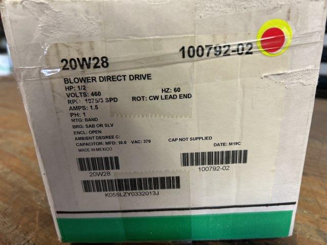 1/2 HP Blower Motor 460/60/1 1075 Rpm 3 Speed