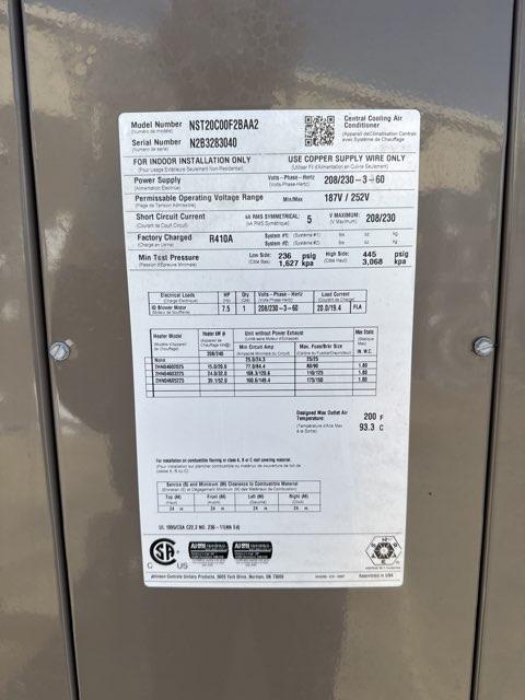 20 Ton AC/HP ECM Upflow/Horizontal Air Handler 208-230/60/3 R-410A CFM 10000