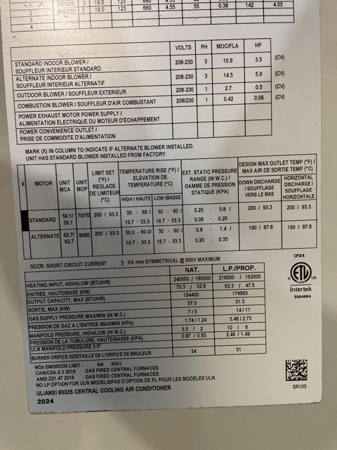 12.5 Ton Two-Stage Convertible Natural Gas/Electric Packaged Unit, 11 EER, 208-230/60/3, R410A