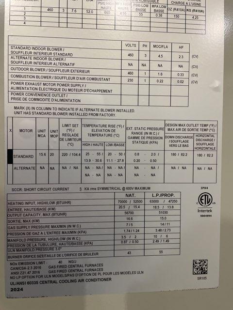 5 Ton Two-Stage Convertible Natural Gas/Electric Packaged Unit, 16.2 SEER2, 460/60/3, R410A