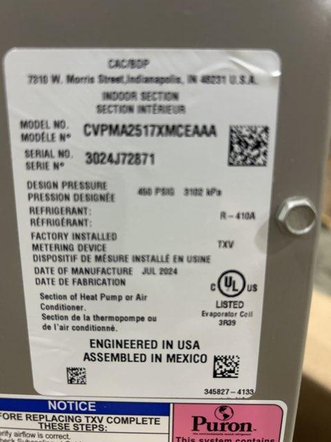 2 Ton AC/HP Multiposition Cased V Coil, R410A CFM 1000