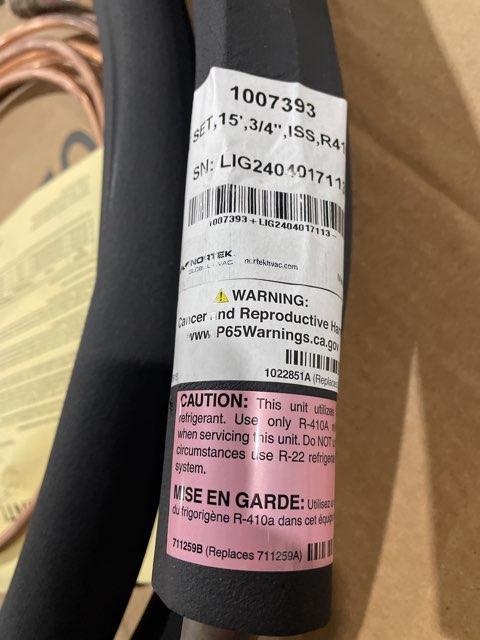 3/8" x 3/4" x 1/2" x 15' Quick Connect Pre-Charged R-410A Line Set