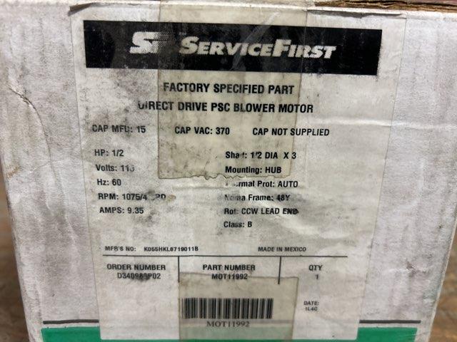 1/2 HP Blower Motor 115/60/1 1075 Rpm, 4 Speed