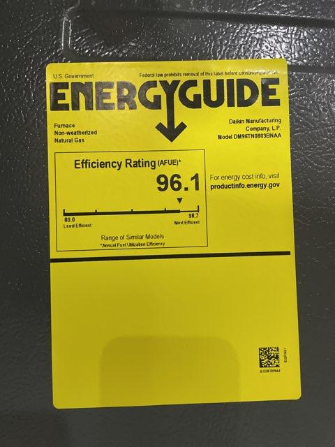 80,000 BTU Low NOx Two-Stage Upflow/Horizontal ECM Multi Speed Gas Furnace 96% 115/60/1 CFM: 1200