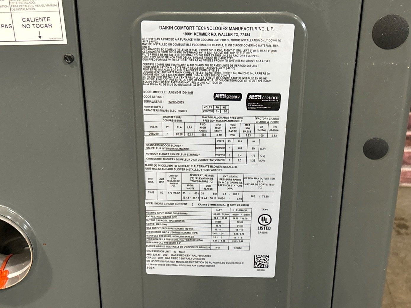 4 Ton Two-Stage Convertible Natural Gas/Electric Packaged Unit, 15 SEER2, 208-230/60/1, R410A