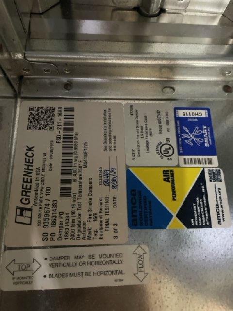 Honeywell Electronic Fire Damper 16" X 8" , 50-60 Hertz, 120-230volts, 1 Phase