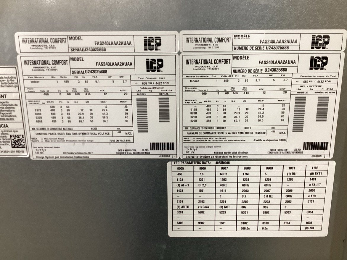 20 Ton AC/HP ECM Multiposition Fan Coil 460/60/3 R-410A CFM 10000