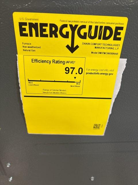 60,000 BTU Modulating Upflow/Horizontal ECM Var Spd Communicating Gas Furnace 97% 115/60/1 CFM: 1200