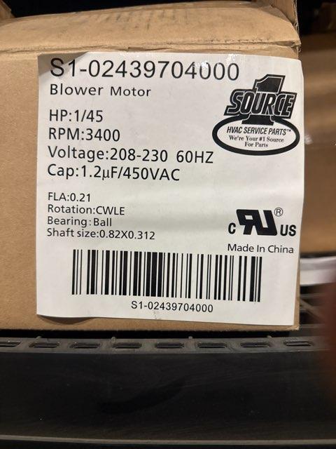 1/45 HP, 230V, Motor Inducer with Capacitor, 3400 RPM