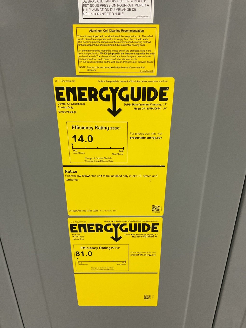 3.5 Ton Single-Stage Convertible Natural Gas/Electric Packaged Unit, 14 SEER, 208-230/60/1, R410A
