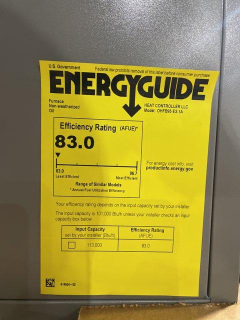 119,000 BTU Single-Stage Downflow/Horizontal ECM Variable Speed Oil Furnace 83% 120/60/1 CFM: 1200