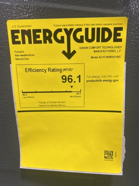 80,000 BTU Low NOx 2-Stage Down/Horz ECM Var Spd Comm Compatible Gas Furnace 96% 115/60/1 CFM: 1600