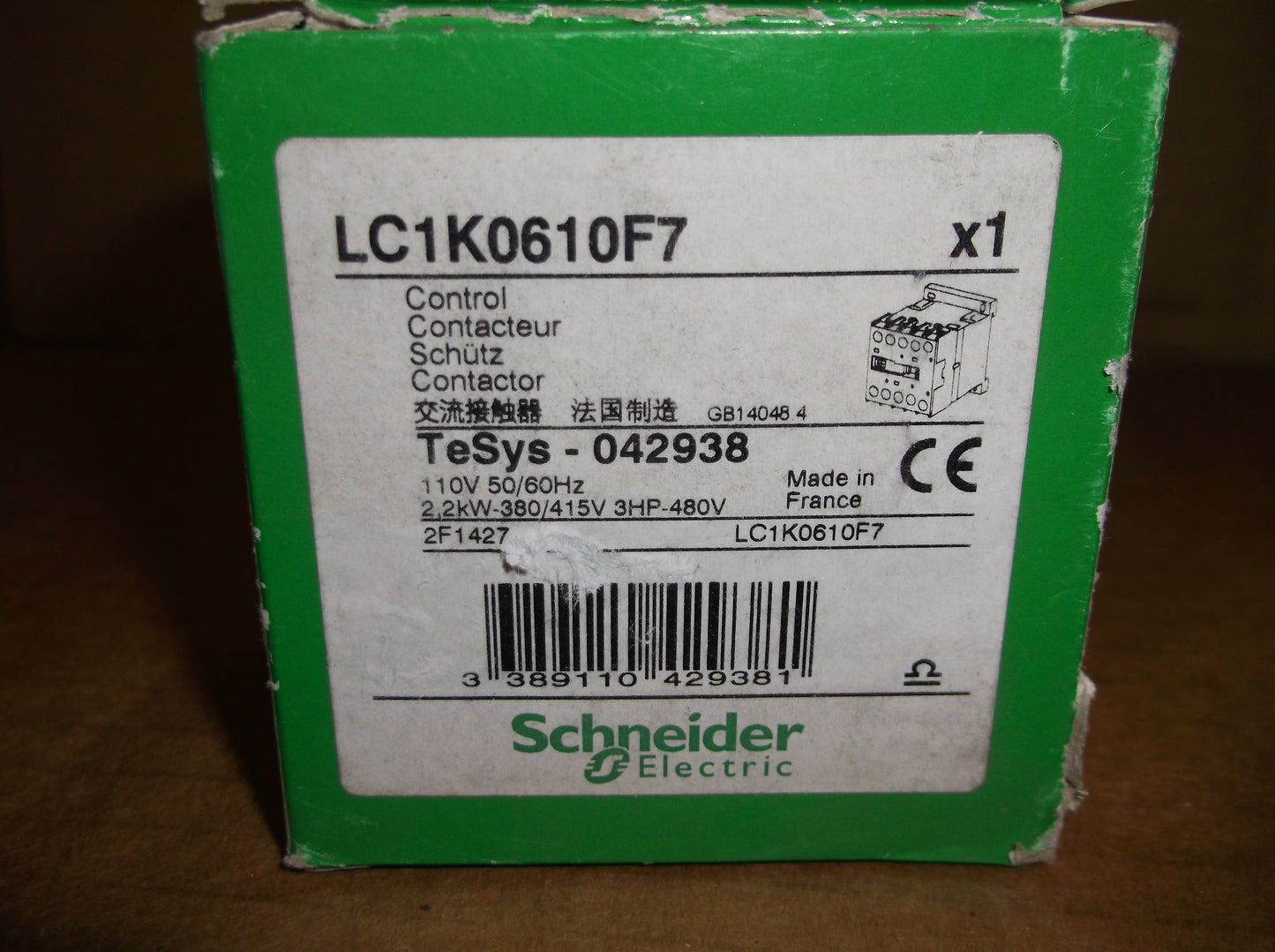 CONTACTOR,NON-REVERSING,110VAC COIL,6A,3-POLE,1NO AUX.,DIN RAIL,TESYS K