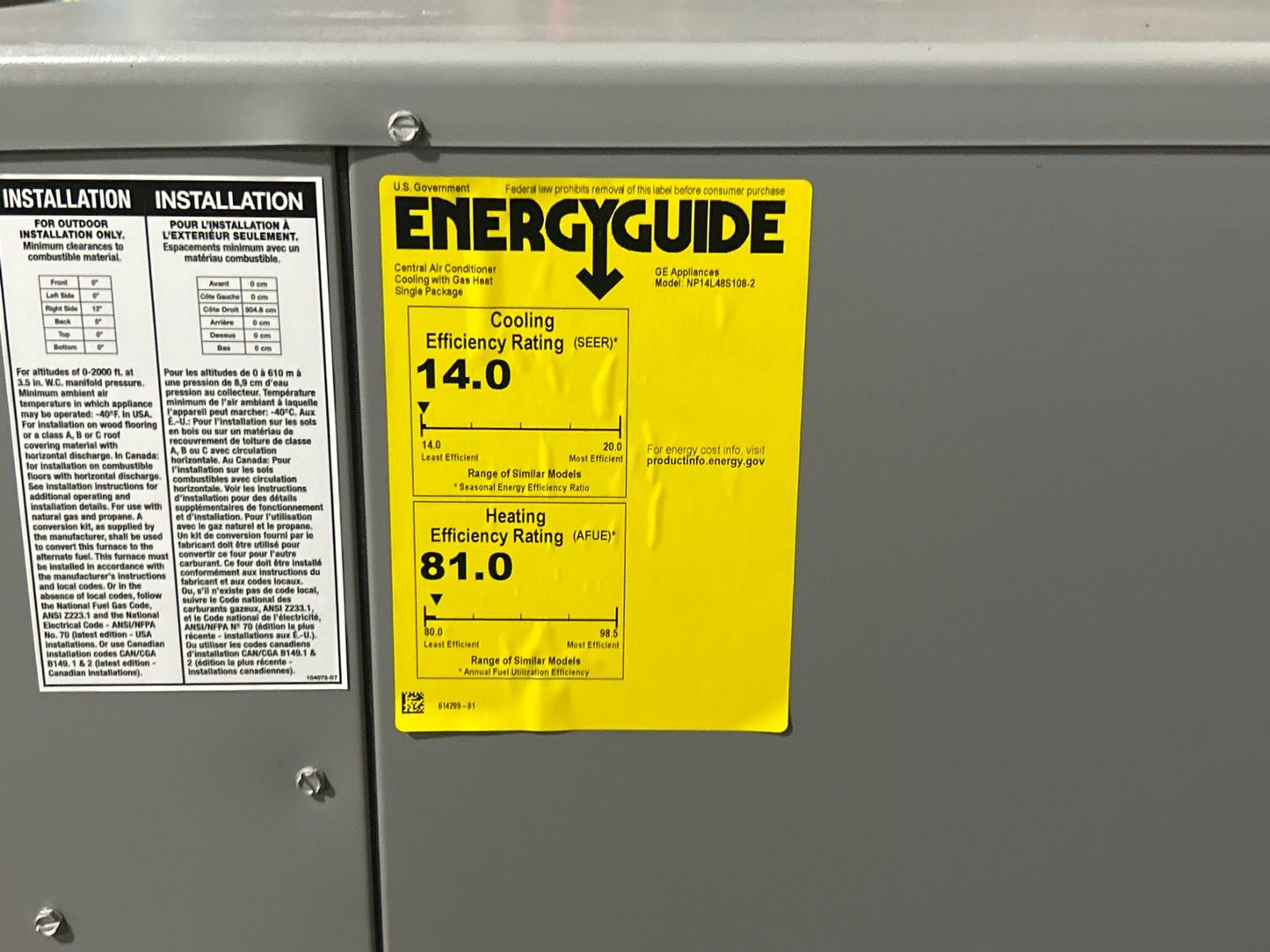 4 Ton Low NOx 1-Stage Convertible Natural Gas/Electric Packaged Unit, 14 SEER, 208-230/60/1, R410A