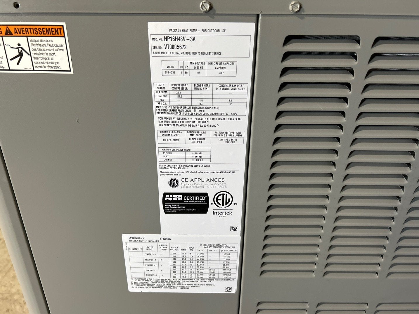 4 Ton Two-Stage Convertible Packaged Heat Pump Unit, 16 SEER, 208-230/60/1, R410A