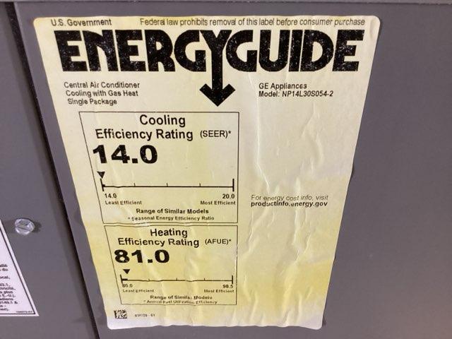 2.5 Ton Low NOx 1-Stage Convertible Natural Gas/Electric Packaged Unit, 14 SEER, 208-230/60/1, R410A