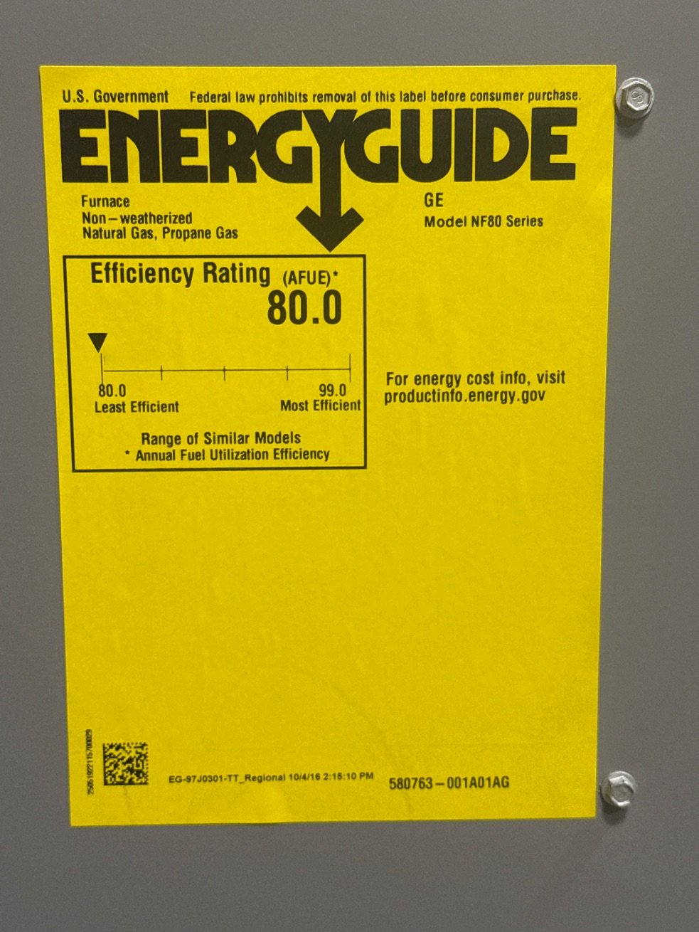 66,000 BTU Single-Stage Upflow/Horizontal ECM Multi Speed Gas Furnace 80% AFUE 120/60/1 CFM: 1400