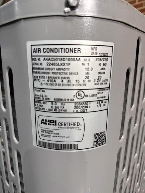 1.5 Ton Single-Stage Split-System Air Conditioner 208-230/60/1 R410A 14.3 SEER2